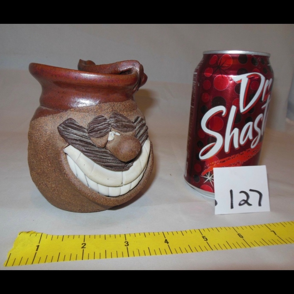 VINTAGE RARE STONEWARE POTTERY CLAY FUNNY FACE MUG STEIN